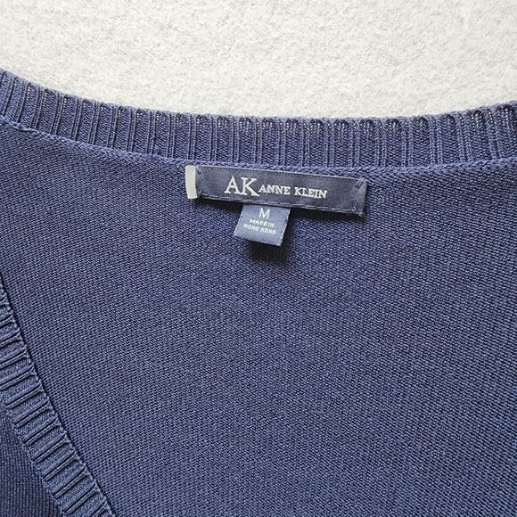 Anne Klein Cardigan Medium Navy Button Up Half Sleeve Sweater Career Office - Picture 9 of 9